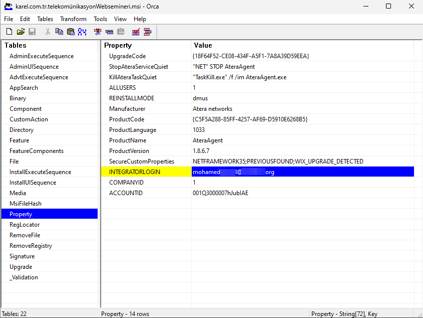 Figure 6. Atera agent IntegratorLogin and AccountID meta fields.