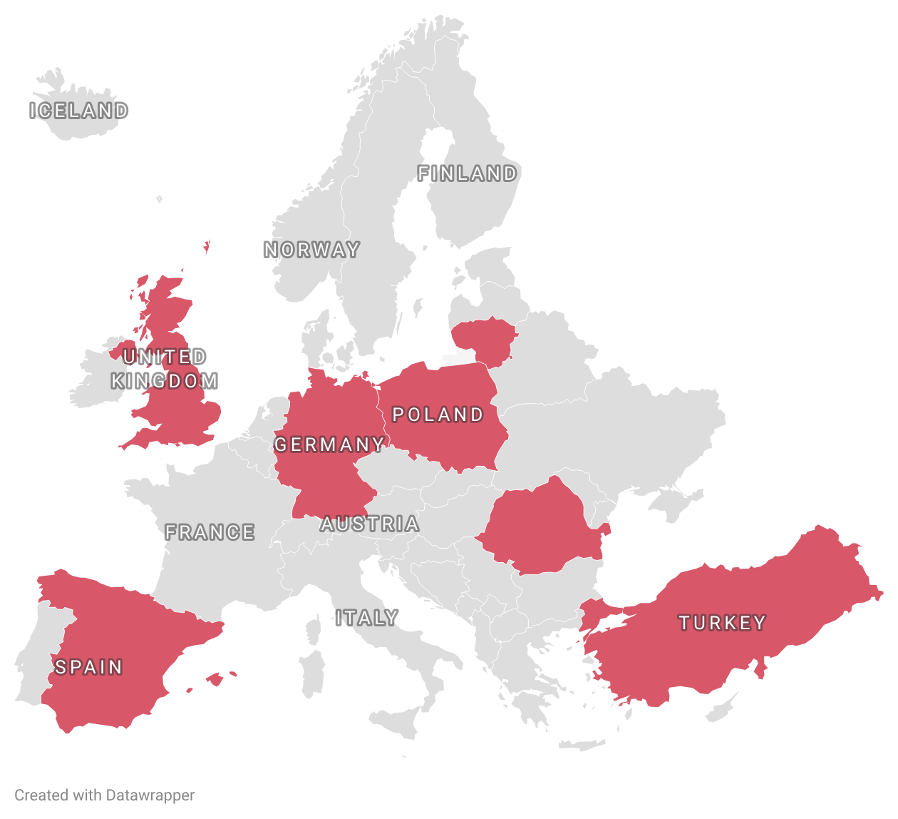 Figure 23.  Countries targeted in OriginLogger BEC attacks.