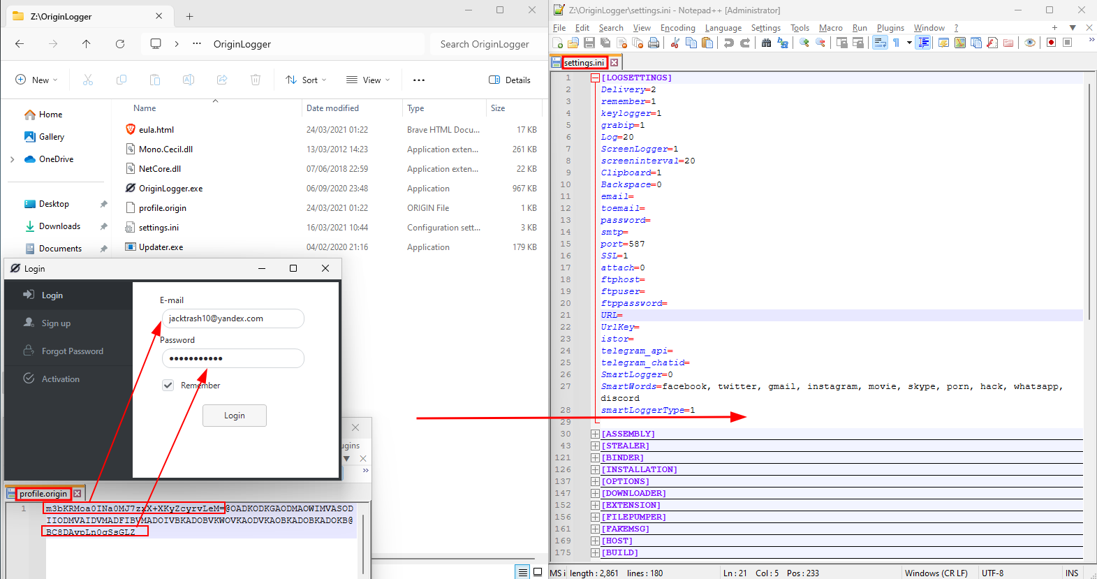 Figure 9. OriginLogger builder screen and settings configurations.