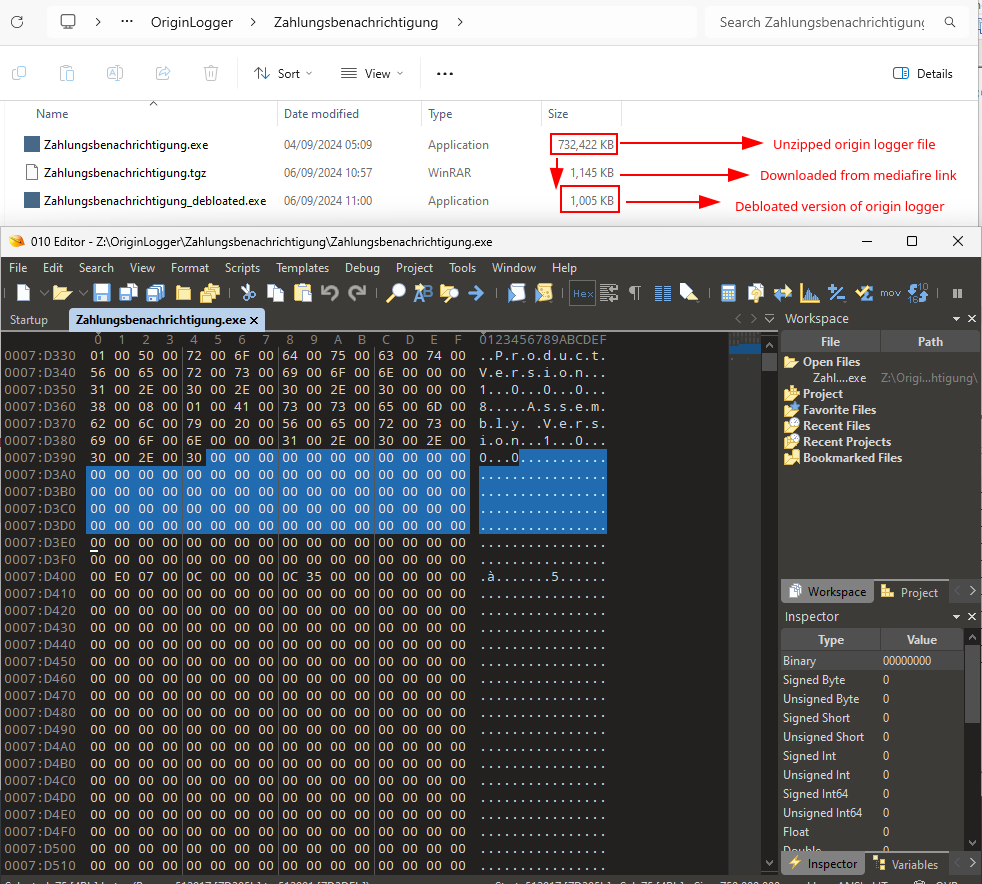 Figure 11. Archived and subsequently debloated file sizes.