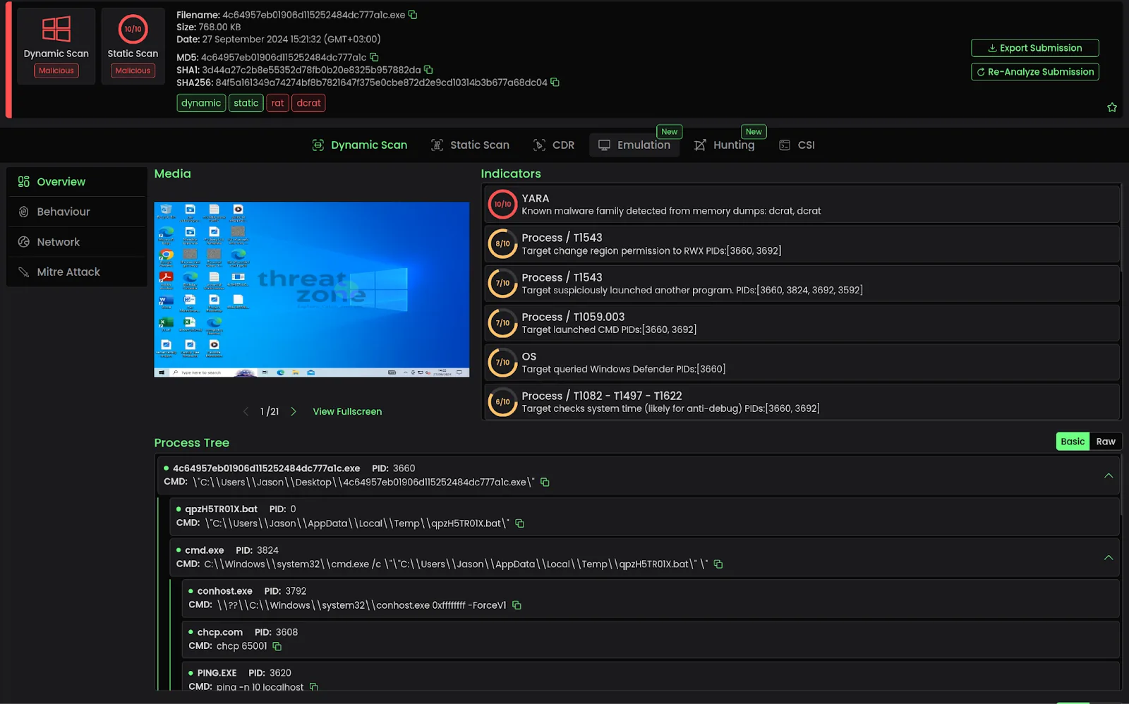 Dynamic Malware Analysis see sample